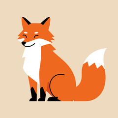 Obraz premium Cute ginger fox sitting and smiling. Animal character design concept. Simple flat style vector illustration for kid, nursery decor