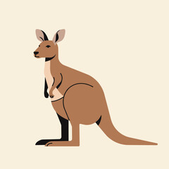 Cute brown kangaroo with joey in pouch. Simple flat animal illustration of Australian marsupial. Vector graphic for wildlife, nature, education