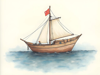 sailing ship on the sea drawing