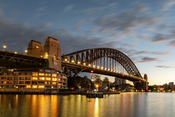 Long exposure of Sydney Bridge at the break of daylight in Sydney, Australia