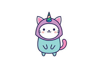 Fototapeta premium Cat In A Unicorn Costume Kawaii Cartoon Design