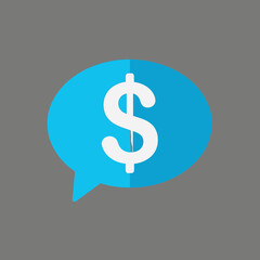 Fototapeta premium Blue speech bubble with dollar sign on gray background representing financial communication.