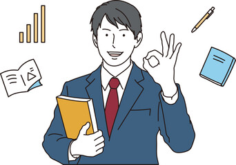 OKサインをする男子高校生のイラスト素材