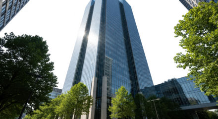 Modern skyscraper with glass facade isolated on transparent background