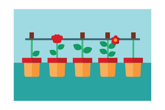 Cartoon Fence With Hanging Pots Filled With Geraniums