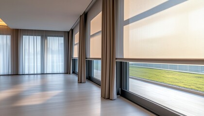 Outdoor Roller Shutters For Floor-To-Ceiling Windows With External Fabric Roller Blinds. Provide Privacy And Light Control For Your Home.