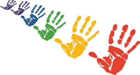 Obraz premium Colorful handprints in a rainbow gradient purple blue