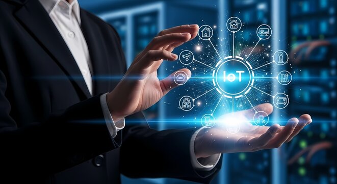 IoT Technology Man Holding Digital Network Concept