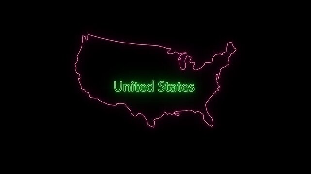 United States of America thin line map on white background, Country collection.Map of United States of America showing different states. Animated usa contiguous lower 48 u.s. state map.