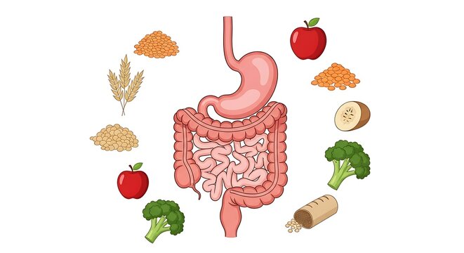 Fiber and Gut Health Vector – Digestive System Nutrition Concept

