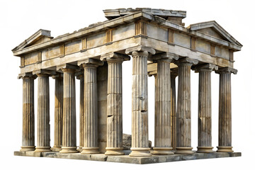 Naklejka premium Ancient Greek temple with Doric columns and pediment detailed stone structure isolated on a transparent background