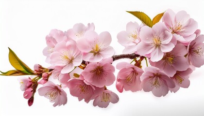 Naklejka premium pink cherry tree blossom isolated on white with blooming flowers