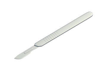Scalpel isolated on white background. Surgical equipment. Medical instrument. Sterile blade. 3d render