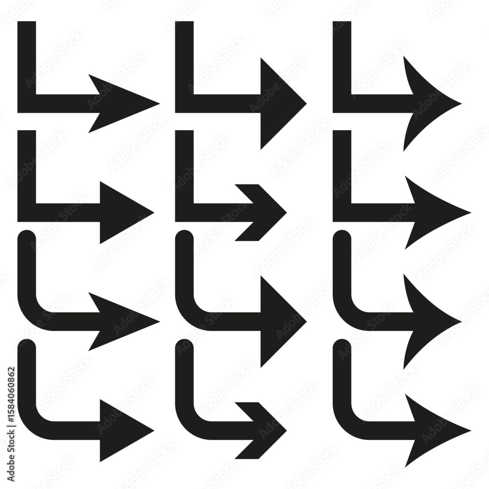 Fototapete Directional arrow symbols. Navigation pointer Vector. Movement indication graphic. Progress flow illustration.