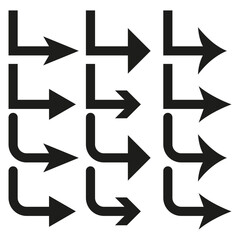 Directional arrow symbols. Navigation pointer Vector. Movement indication graphic. Progress flow illustration.