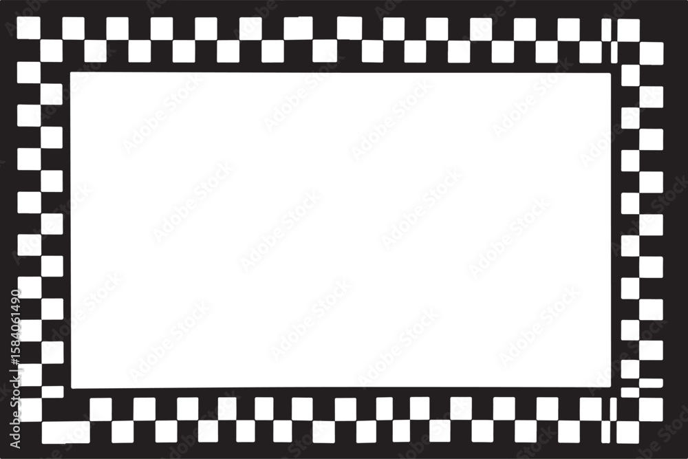 Poster rectangular frame with a classic black and white checkered pattern border isolated on transparent ba