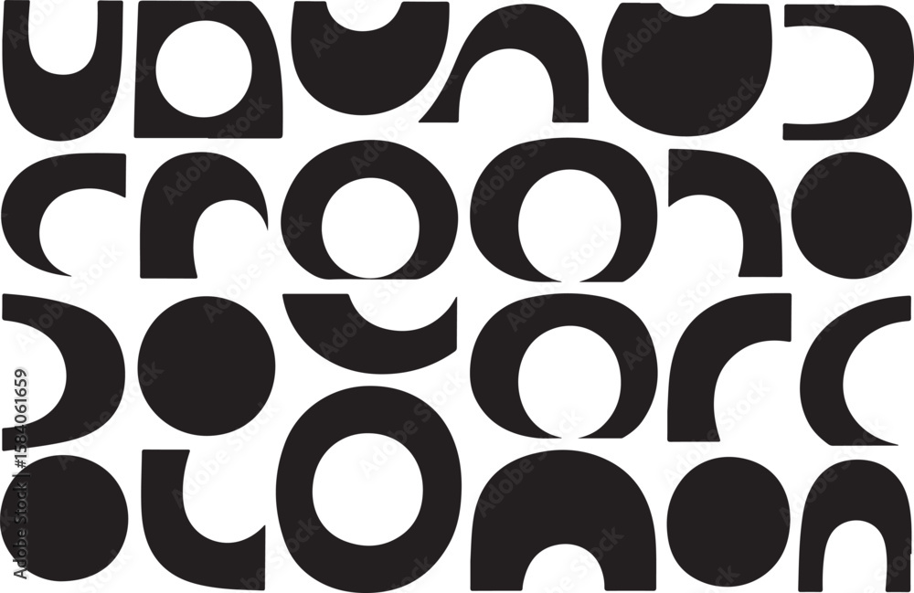Poster abstract geometric shapes in black and white forming a modern pattern isolated on transparent backgr