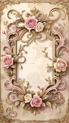 Roses with ornate frame, and beige background.