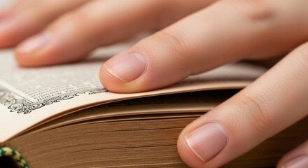 Reading book study education knowledge literature learning fingers turning page text open read close up