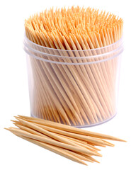 toothpicks in a plastic jar isolated on white background