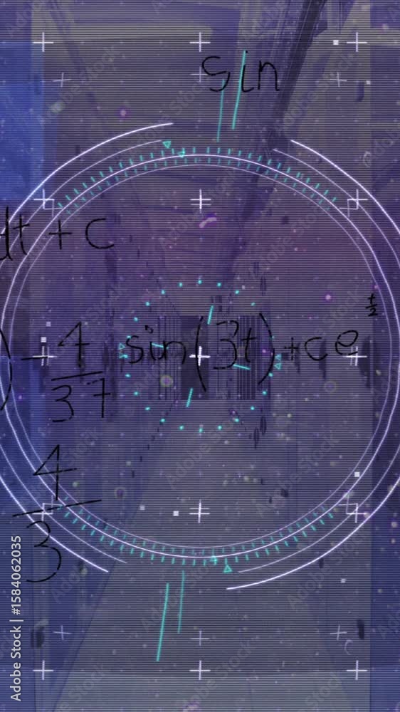 Poster animation of viewfinder and math formulas over servers
