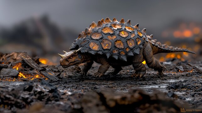 A Tiny Torl Adventuring Through a Colorful Pile of Leaves: A Glimpse into the Playful World of Dinosauria