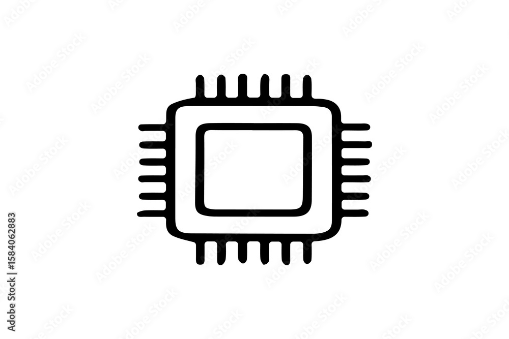 Fototapete the image depicts a black outlined icon of a microchip or processor. it features a square-shaped cen