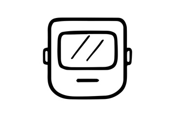 The image shows a black outlined icon of a virtual reality (VR) or augmented reality (AR) headset. The device is drawn from a front-facing view