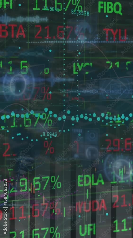 Poster animation of financial data processing over scope scanning