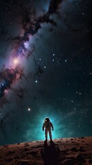 Obraz premium Astronaut on Alien Planet with Starry Night.