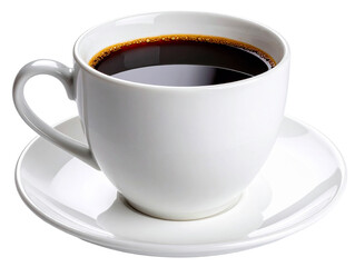 a cup of black coffee with saucer isolated on white background