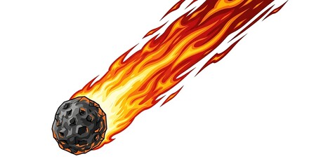 Meteorite Falling Vector &ndash; Fiery Space Rock Impact on White

