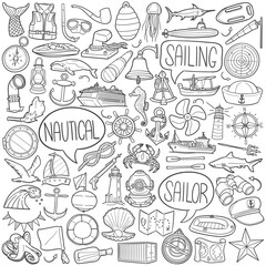 Nautical Sport Doodle Line Art Illustration. Hand Drawn Vector Clip Art. 