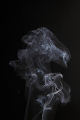 Abstract figure created by white smoke on an isolated black background to stimulate the subconscious with truly beautiful shapes