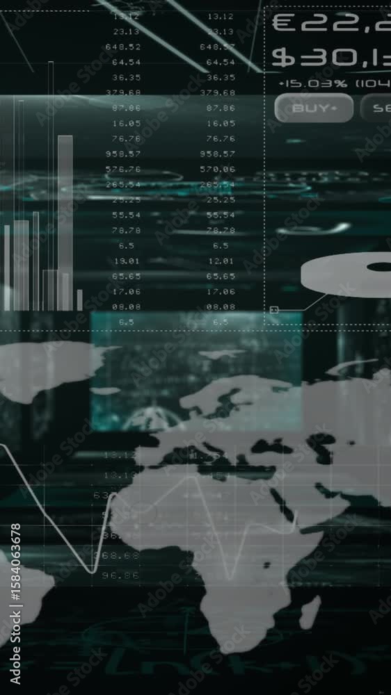 Poster animation of graphs, circle and numbers over map against mathematical equations in background