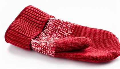 warm woolen knitted mittens isolated on white background red kn