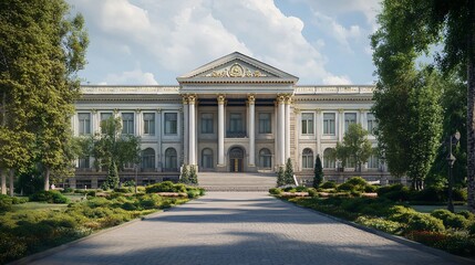 Fototapeta premium Majestic Government Building with Classical Architecture Under Blue Sky