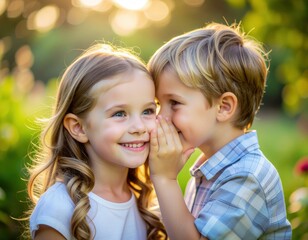 Children sharing secret outdoors