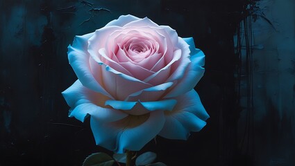 Detailed Pink Rose with Leaf on Dark Background