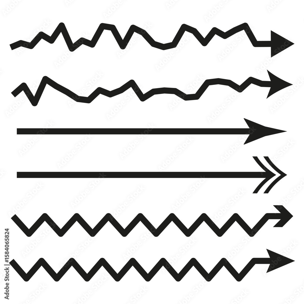 Poster arrows direction set. various line patterns. navigation vector symbols. movement indication elements
