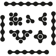Connected shape set. Abstract link Vector. Organic molecule pattern. Black white illustration