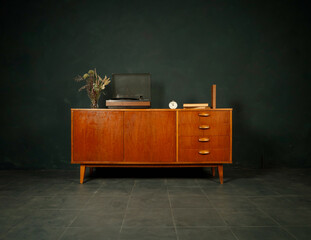 vintage wooden furniture on dark background