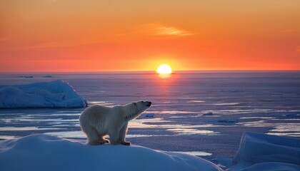 polar bear gazes at the sunset over the icy arctic landscape embodying the beauty and majesty of nature s wilderness generative ai