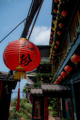 red lanterns in chinese temple