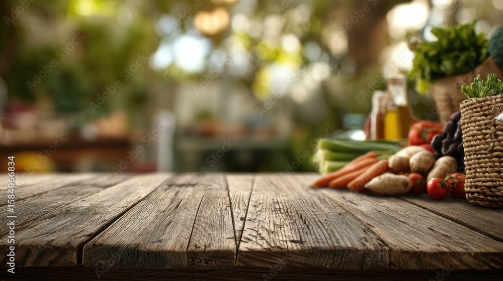 Poster stylized farm-to-table setting with fresh produce and natural elements in a blurred background showc