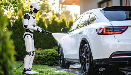 車を洗うヒューマノイドロボットのある暮らし