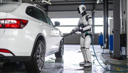 車を洗うヒューマノイドロボットのある暮らし