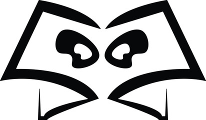 Black and white vector illustration of a book face