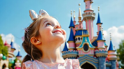 Enchanted childhood wonder at colorful fairy tale castle