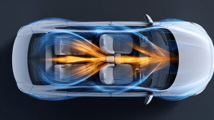 Top view of car showing air flow dynamics and interior structure